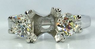 Antique 1.  27 Ct Natural Diamond Three Stone Semi Mount Ring Solid Platinum