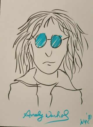 Andy Warhol,  Signed Handmade Art Lennon The Beatles John Lennon Warhol Drawing