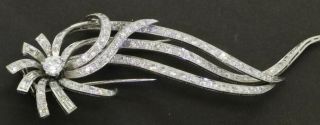Vintage 1950s Heavy Platinum 7.  89ctw Vs1/f - G Diamond Ribbon Brooch W/.  90ct Ctr.