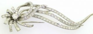 Vintage 1950s heavy Platinum 7.  89CTW VS1/F - G diamond ribbon brooch w/.  90CT ctr. 2