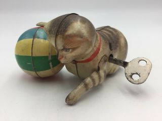 Cat And Ball Tin Wind Up Toy Kohler Co Germany 1950 
