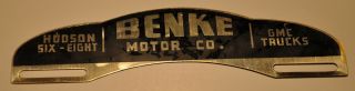 Vintage 1940s License Plate Topper Benke Motor Co Hudson Six - Eight Gmc Trucks