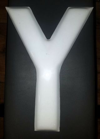 Vintage Large Porcelain Enamel Metal Sign Letter " Y " 15 " Tall White