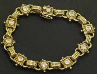 Vintage Heavy 18k Gold 1.  20ctw Vs2/g Diamond Etruscan Style Link Bracele