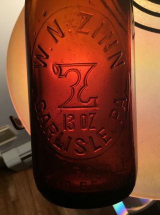 Old Carlisle Pa W N Zinn Beer Soda Water Bottle 13 Oz Advertising Early 1900s