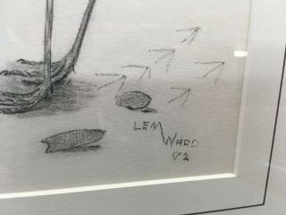 1982 Lem Ward Yellow Leg Bird Framed Pencil Drawing Art Signed 3