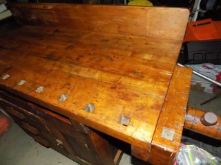 Vintage Work Bench Table with 2 Vise Desk - Vintage Woodworking 3