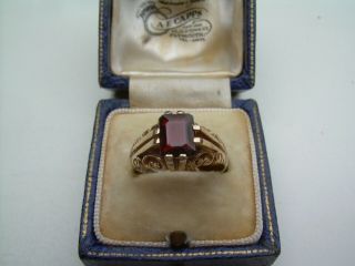 Vintage 1970s Heavy 9ct Gold Square Cutgarnet Ring Unisex Size O.