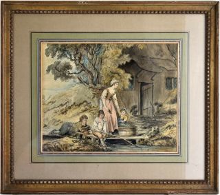 18th Century Pen - And - Ink Drawing W/ Watercolor Washes - Signed & Dated