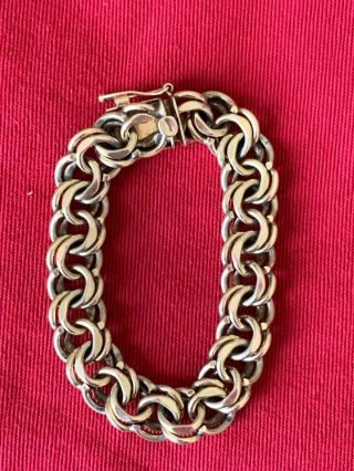 Vintage Heavy Thick 14k Solid Yellow Gold Double Link Charm Bracelet 7 - 1/2 Inch