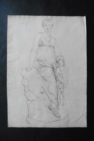 French Neoclassical School Ca.  1810 - Figure Study - Classical Godess - Charcoal