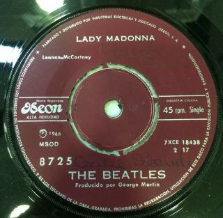 The Beatles - Chile Single 45 Rpm 7 " Red Wine Labels Lady Madonna Ex Gem