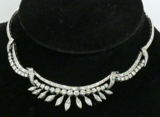 Vintage 1950s Heavy Platinum 20.  0ctw Vs1/f Formal Necklace W/ Large Diamonds