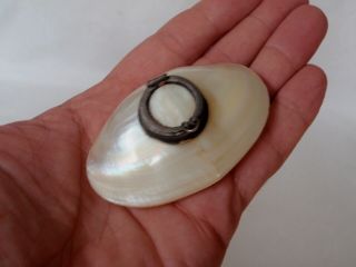 Vintage Mother Of Pearl Carved Sea Shell Inkwell 19th.