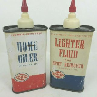 Sohio Oil Tins Cans Lighter Fluid & Spot Remover & Home Oiler Set