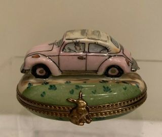 Vintage Limoges France Peint A La Main Ind Vw Beetle Pink Volkswagen Rare