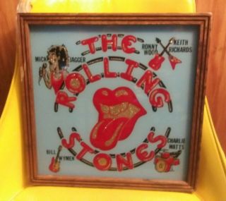 The Rolling Stones Wooden Framed Carnival Glitter Glass Picture Vintage 1970 