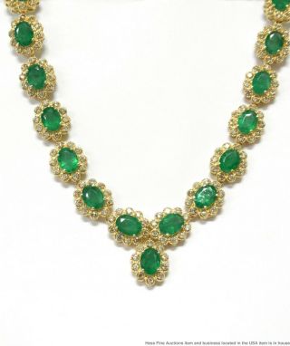 30ctw Natural Emerald 4.  65ctw Diamond 14k Gold Necklace 47gr Ladies Vintage 17in
