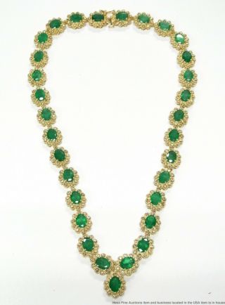 30ctw Natural Emerald 4.  65ctw Diamond 14k Gold Necklace 47gr Ladies Vintage 17in 2