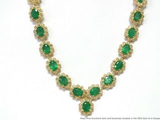 30ctw Natural Emerald 4.  65ctw Diamond 14k Gold Necklace 47gr Ladies Vintage 17in 3