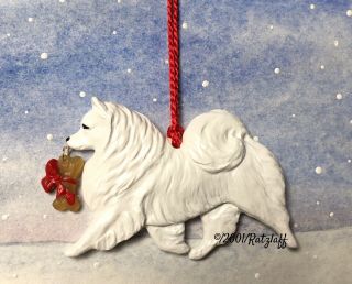 American Eskimo Dog With Bone Charm - Christmas/holiday Artdog Breed Ornament