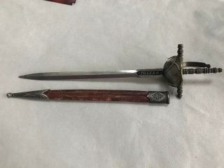 Sword Letter Opener With Sheath Stainless And Brass Toledo Spain Vintage (a)