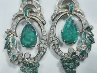 Antique 1920s Fine 14K White Gold with Diamonds and Emeralds Estate Earrings 3