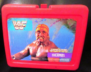 Hulk Hogan Vintage 1989 Wwf Wrestling Superstars Red Plastic Lunch Box W/thermos