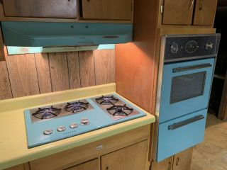 Vintage Retro Tappan Appliance Suite Wall Oven Cooktop Range Hood Blue Porcelain