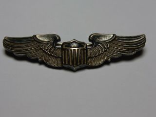 Sterling Silver Wwii Army Air - Force Pilot Wings 2 Inch Pin Back