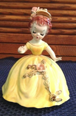 Vintage Arnart Cherchez La Femme Girl Figurine 7616,  Yellow Dress,  Gold Trim