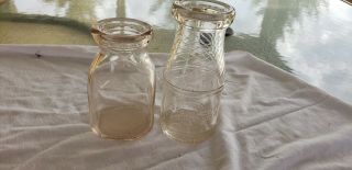 Lorain Oh Baetz Barber Dairy Embossed I/2 Pint Milk Bottle Vintage & 1/2 Pt Jar