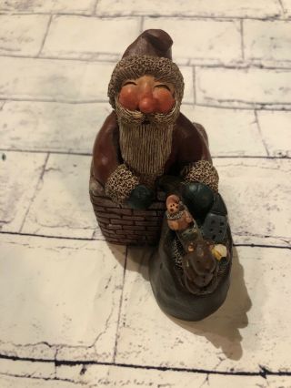 Artist Gail Laura Santa Claus W Teddy Bear Signed Folk Art Chimney Toys