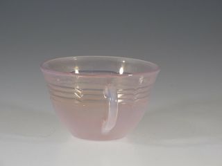 Rare Unlisted Vintage Fire King Glass Pink Opalescent Three Bands Cup c.  1952 2