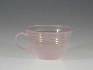 Rare Unlisted Vintage Fire King Glass Pink Opalescent Three Bands Cup c.  1952 3