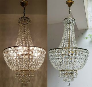 Matching Antique Vintage Brass & Crystals French Large Chandeliers