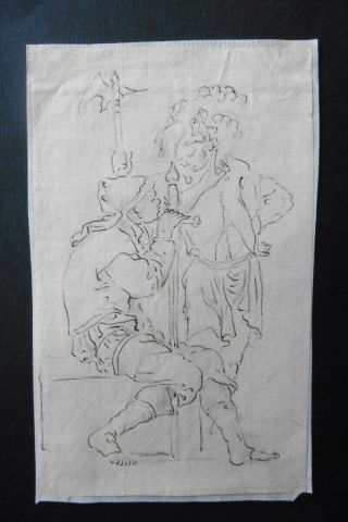 Italian - Roman School 17thc - Scene With Soldiers Circle Rosa - Fine Ink Drawing