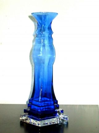 8 1/2 " Inch Cobalt Blue & Clear Floral Bud Vase