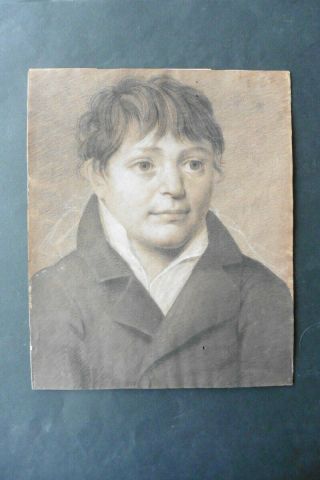 French School Ca.  1800 - Stunning Portrait Of A Boy Attr.  Boilly - Charcoal