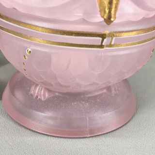 Vintage Fenton Pink Satin Glass Owl Fairy Lamp Hand Painted Signed A Russell 3