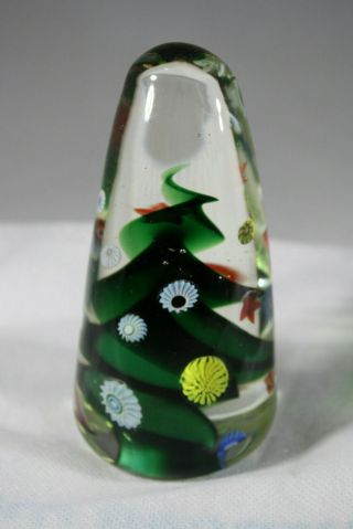 Signed Orient & Flume Art Glass Paperweight Christmas Tree Flowers
