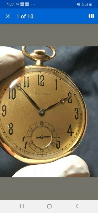 Antique 1920 Tiffany & Co.  18k Solid Gold Pocket Watch Grade 438 21j Runs Nr