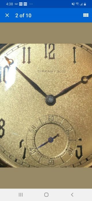 Antique 1920 Tiffany & Co.  18k Solid Gold Pocket Watch Grade 438 21J RUNS NR 2