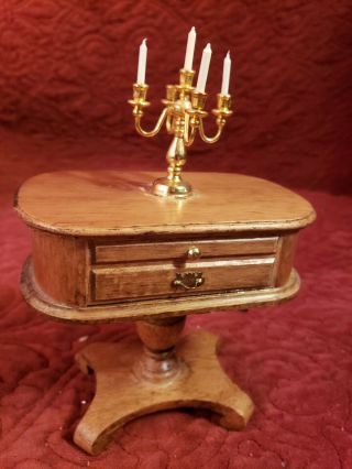 Vintage George Good Corp.  Wooden Table With Candelabra Wind - Up Music Box