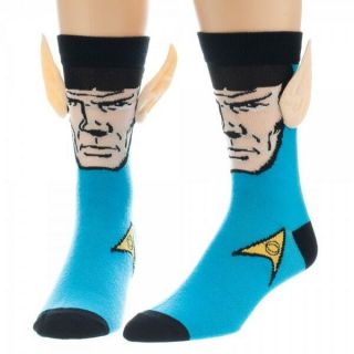Star Trek Classic Tv Mr.  Spock Blue Crew Socks With Ears Licensed