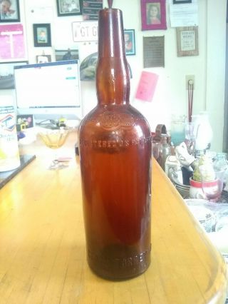 Geo.  W.  Torrey Co Amber Whiskey Bottle 1890s 12 1/8 " Tall