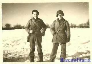 Buddy Pose By Us Riflemen In Open Winter Field; Belgium 1944