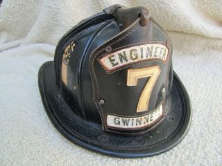 Vintage Cairns Leather Fire Helmet With Badge Engineer 7 Gwinnett Georgia