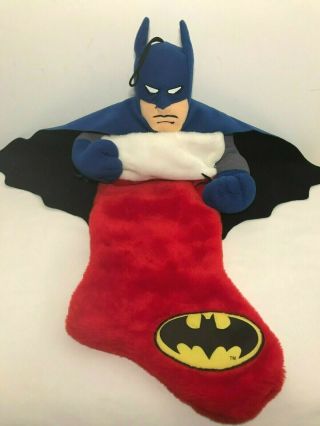Dc Comics Kurt Adler Red White Christmas Stocking Plush Batman Blue Black Cape