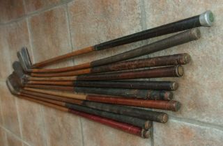 10 Antique Vintage 1920 ' s Hickory Wood Shaft Golf Clubs Need Decor 2